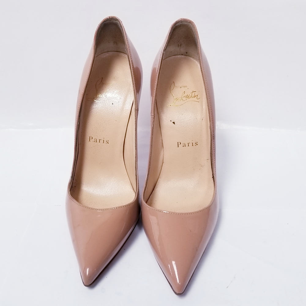 Christian Louboutin Nude Patent Leather Pointed-Toe Pumps